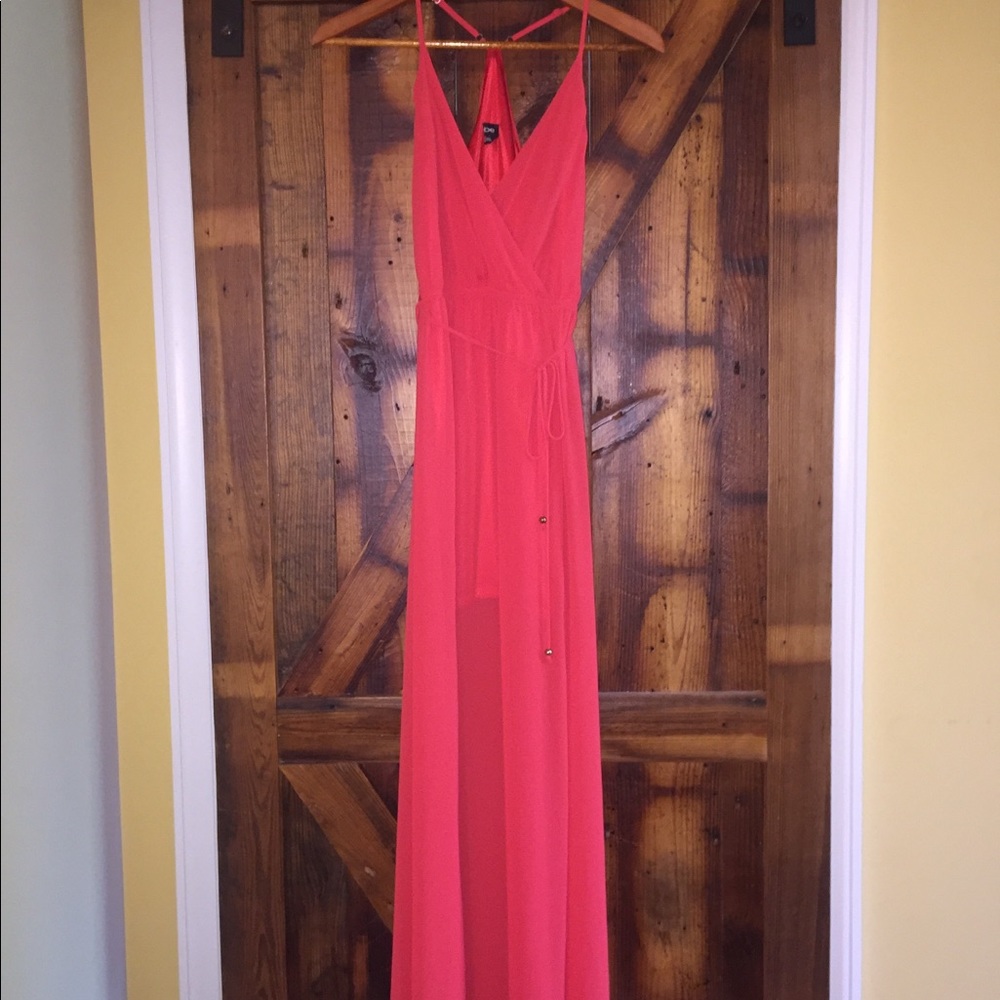 Bebe Coral Double Slit High-Low Gown